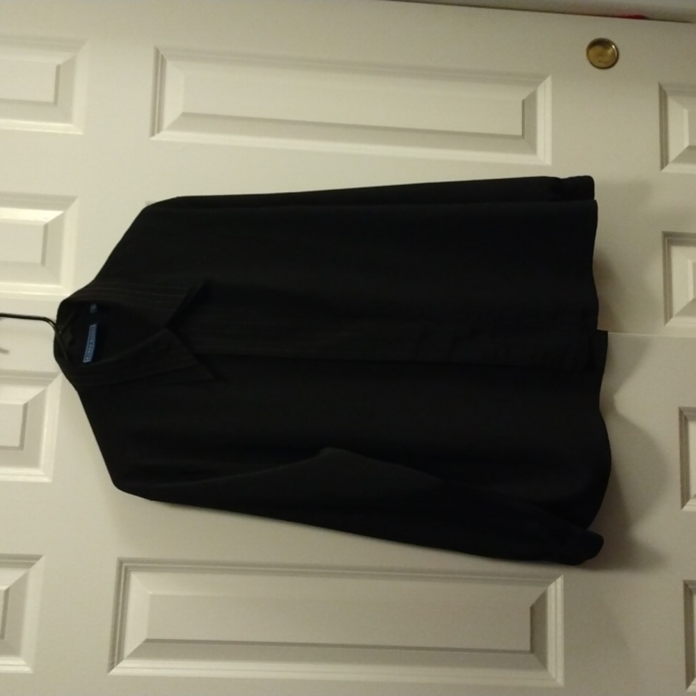 Women's Long Sleeve Black Dress Blouse. Design on collar, sleeve and front.